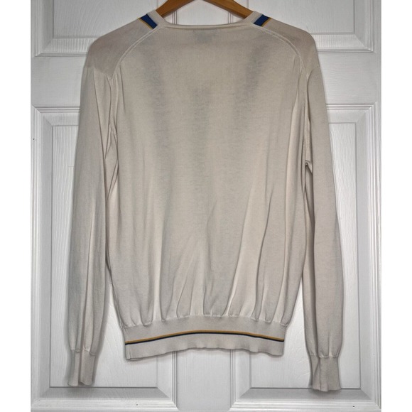 Fila Sport Men's Large Sweater White Striped V Neck Cotton Knit Classic Preppy - Picture 2 of 9